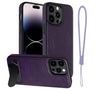 Moment Dextrad Magnetic for iPhone 13 Pro Max Leather Case, Built-in Stand, Compatible with MagSafe, Silicone Strap, TPU Interior Protective, Shockproof Slim Phone 13 Pro Max Cover (Purple)