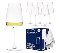 Moment White - Set of 6 White Wine Glasses 420 ml with Microfiber Cloth - Elegant Wine & Spritz Glasses - Dishwasher-Safe, Break-Resistant Packaging, Made in Europe