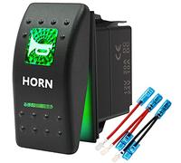 Momentary Horn Button Waterproof Rocker Switch Toggle - ON/Off Green LED Light - 12V 20Amp 24V 10Amp, 5 Pin for Automotive Car Vehicles Marine Boat Truck Trailer 4x4 Caravan RV ATV UTV & More