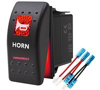 Momentary Horn Button Waterproof Rocker Switch Toggle - ON/Off Red LED Light - 12V 20Amp 24V 10Amp, 5 Pin for Automotive Cars Vehicles Marine Boats Trucks Trailers 4x4 Caravans RVs SUV ATV UTV & More