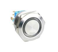 Momentary Metal Push Button Switch 25mm Mounting Dia 5A 1NO 1NC 12V Blue LED Light Flat Head IDGTTLDF(Blue LED,12V)