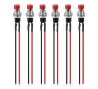 Momentary Push Button, 6Pcs 7mm, 2 Pin Round Switch, SPST Pre-wired, Red Black, for Industrial Control Model Railway(Red)