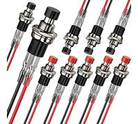 Momentary Push Button Switch, 1A 250V AC SPST Mini Pushbutton Switches with Wire Normal Closed(NC) Black Cap - 10pcs(Black and Red)