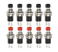 Momentary Push Button Switch Reset Jog Lock Free Switch 3A 220VAC SPST Mini Pushbutton Normally Open(NO) Black & Red & Green Cap(Red-5pcs)