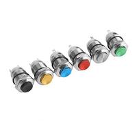 Momentary Push Button Switches 12mm IP67 Waterproof Metal Button without Light 2A/250VAC - 6Pcs (Blue, Green, Black, Red, Yellow, Metallic)