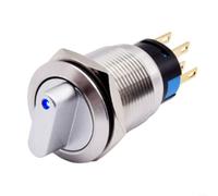 Momentary Self Reset Rotary Push Button Switch 19mm 3 Position 2NO2NC Stainless Steel IP66 IK09 Waterproof Silver Contact 36V 5A Industrial Electrical Use (Blue)