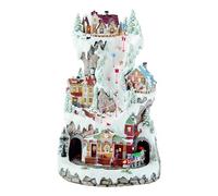 Moments In Time 20.5“H Ski Resort Mountain Resin Christmas Decor, with Train, Train Station, and Village Buildings, Featuring LED Lights, Christmas Music, and Animation - Power Adapter (Included)