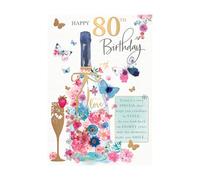 Moments in Time Female 80th Birthday Card from Words n Wishes - with Love, Floral Champagne Bottle - Gold Foil Finish
