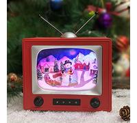 MOMENTS IN TIME Red Retro Vintage TV Music Box With Animated Train - Christmas Tabletop Decor With LED Lights, Music, and Animation - Battery Operated (Not Included)