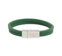 Moments Précieux Personalised Children's Bracelet in Green Flat Leather, Double Wrap with Silver Buckle