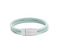 Moments Précieux Personalised Children's Bracelet in Light Green Flat Leather, Double Wrap with Silver Buckle