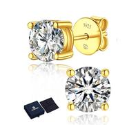 MomentWish 18k Gold Stud Earrings, 1Ct/5mm Yellow Gold Moissanite Diamond Earrings Studs Hypoallergenic Sterling Silver Sparkly Solitaire Stud Gift for Women Her Men with Gift Box
