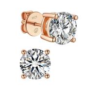 MomentWish 18K Rose Gold Stud Earrings, 3Ct/7.5mm Rose Gold Moissanite Diamond Earrings Studs Hypoallergenic Sterling Silver Sparkly Solitaire Stud Gift for Wife Her