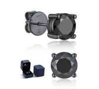 MomentWish Black Moissanite Mens Stud Earrings, 4 Carat/8mm Simulated Diamond Sterling Silver Black Earrings Jewellery Gifts for Men Ladies-4 Prong