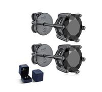 MomentWish Black Moissanite Mens Stud Earrings, 4 Carat/8mm Simulated Diamond Sterling Silver Black Earrings Jewellery Gifts for Men Ladies-6 Prong