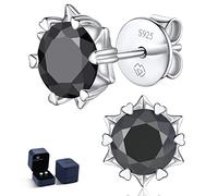 MomentWish Black Moissanite Snowflake Earrings, 2 Carat Moissanite Stud Earrings for Women Simulated Diamond 925 Sterling Silver Solitaire Earrings 6.5mm