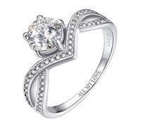 MomentWish Engagement Ring, 1Carat Moissanite Rings for Women, D Color VVS1 Simulated Diamond S925 Sterling Silver Engraved Rings Size-U 1/2