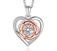 MomentWish Floral Heart Necklace, Valentine's Day Gifts for Women, 1Carat Moissanite Love Necklace for Your 925 Sterling Silver Flower Necklace, Birthday Anniversary Jewelry Gifts