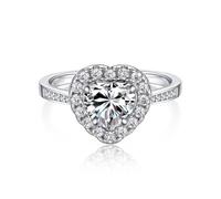 MomentWish Heart Ring for Her, Valentine's Day Gift, 1Carat Moissanite Engagement Ring, S925 Sterling Silver Halo Ring-O