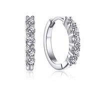 MomentWish Hoop Earrings, Holiday Gifts for Women, 1Carat Moissanite Huggie Earrings, 925 Sterling Silver 5 Stones Hoop, Birthday Gifts for Anniversary