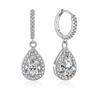Momentwish Moissanite Earrings Drop, 2 Carat Dangle Hoop with Pendant Charm Silver 925 Ladies Simulated Diamond Hypoallergenic Dangly Earrings Gift for Women Girlfriend