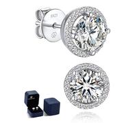 MomentWish Moissanite Earrings Halo, 1 Carat Moissanite Diamond Studs Hypoallergenic Sterling Silver Stud Earrings Sparkly Wedding Earrings for Bride Ladies 6.5mm