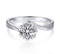 MomentWish Moissanite Rings, 2Ct Engraved Wedding Rings for Her, D Color VVS1 Lab Created Diamond Rings Women Engagement Solitaire Rings Size-O