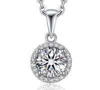MomentWish Necklace Women Halo, 1 Carat Moissanite Diamond Necklace Ladies Silver 925 Halo Pendant with Gift Box Gra Zertifika Birthday Gift for Mum Women Girlfriend