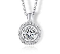 MomentWish Necklaces for Women, 1 Carat Moissanite Floating Pendant Necklace Sterling Silver Necklace Simulated Diamond Lucky Charm with Gifts Box Gra Zertifika for Women Mum