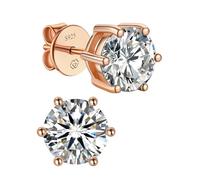 MomentWish Rose Gold Studs Earrings, 1Ct/5mm Moissanite Rose Gold Diamond Earrings Hypoallergenic Sterling Silver Studs Sparkly Solitaire Gift for Women Her Men with Gift Box