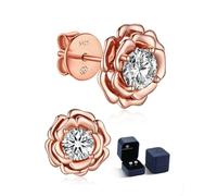 MomentWish Rose Stud Earrings for Women, Holiday Gifts for Wife, 1Carat Moissanite Studs 14K Rose Gold Plated Flower Earrings, Jewelry Gift for Anniversary Valentine’s Day