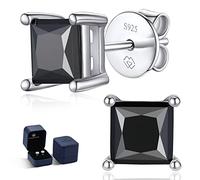 MomentWish Square Moissanite Earrings Black, 2 Carat Simulated Diamond Stud Sterling Silver Earrings Sparkly Solitaire for Women Men