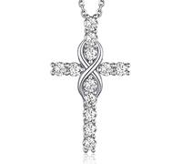 MomentWish Women Cross Necklace, 1.2Ct Moissanite Necklace for Women D Color VVS1 Lab Created Diamond S925 Sterliing Silver Cross Necklace Birthday Gifts for Her
