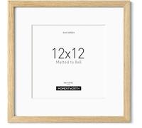 Momentworth 12x12 Frame with Mat for 8x8, Solid Oak Wood 12x12 Picture Frame with Tempered Glass, Natural Wood 12 x 12 Picture Frames for Wall Mounting(Single,Oak)