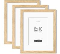 Momentworth 8x10 Picture Frame with Mat for 5x7 set of 3, Solid Oak Wood 8x10 Frame with Tempered Glass for Wall Mount(3 Pack,Oak)