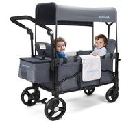 MOMFANN Stroller Wagon for Kids, Wagon Stroller Toddlers 2 Seaters, All-Terrain Baby Wagon Outdoor with Canopy, Parent Organizer, Adjustable Handle & Pull Bar for Infants and Toddlers, Gray