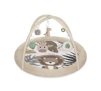 MoMi Luani Play Arch with Crawling Mat Diameter 72 cm (Inside) High Edge 10 cm 6 Toys Washable Mirror Toy Squeaky Giraffe Plush Toy with Rattle and Two Teething Rings