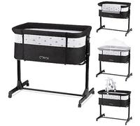 Momi REVO Multifunctional Side and Cot Bed, 6 Levels Height Adjustable from 72 to 82 cm, with Wheels, Includes Mattress, Fastening Straps, Insect Protection and Hanger with Toys