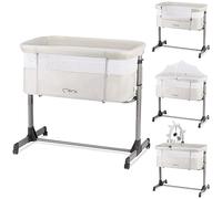 Momi REVO Multifunctional Side and Cot Bed, 6 Levels Height Adjustable from 72 to 82 cm, with Wheels, Includes Mattress, Fastening Straps, Insect Protection and Hanger with Toys