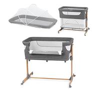 MOMI Smart Bed 4-in-1 Multifunctional Bed and Playpen for Children up to 15 kg Body Weight, W55 x L95 cm, 5 Levels Height Adjustable, with Mattress, Fastening Straps, Mosquito Net and Wheels