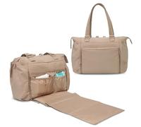 MOMINSIDE Diaper Bag Tote with Changing Pad Puffer Diaper Bag Backpack pañaleras para bebe Large Baby Bag, Hospital Bag Mommy Bag Travel Diaper Bag for Mom, Baby Shower Gifts, 16 Pockets (Khaki1)