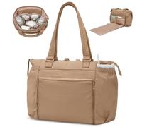 MOMINSIDE Diaper Bag Tote with Changing Station Puffer Diaper Bag Backpack pañaleras para bebe, Light Brown, L, Daypack Backpacks
