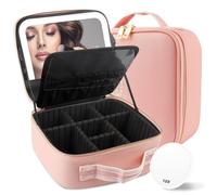 MOMIRA Makeup Bag with Mirror and Light, Pink, 26 * 24 * 12 (Abnehmbarer Spiegel), Smooth