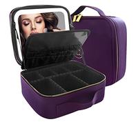 MOMIRA Makeup Bag with Mirror and Light Travel Makeup Train Case Cosmetic Bag Organizer Portable Artist Storage Bag with Adjustable Dividers Makeup Brushes Storage Organizer Deep purple, Deep purple