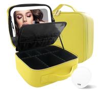 MOMIRA Travel Makeup Bag Cosmetic Bag Makeup Organizer Bag with Large Lighted Mirror 3 Color Scenarios Adjustable Brightness,Yellow