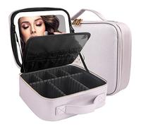 MOMIRA Travel Makeup Bag Cosmetic Bag Makeup Organizer Bag with Lighted Mirror, Adjustable Brightness in 3 Color Scenarios, Waterproof Makeup Train Case, Gift for Women - Violet Grey