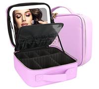 MOMIRA Travel Makeup Bag Cosmetic Bag Makeup Organizer Bag with Lighted Mirror, Adjustable Brightness in 3 Color Scenarios, Waterproof Makeup Train Case, Gift for Women - Purple