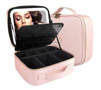 MOMIRA Travel Makeup Bag Cosmetic Bag Makeup Organizer Bag with Lighted Mirror, Adjustable Brightness in 3 Color Scenarios, Waterproof Makeup Train Case, Gift for Women - Phosphor