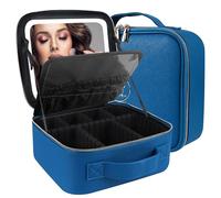 MOMIRA Travel Makeup Bag Cosmetic Bag Makeup Organizer Bag with Lighted Mirror, Adjustable Brightness in 3 Color Scenarios, Waterproof Makeup Train Case, Gift for Women, Z-Cyan Blue, S, Integrated