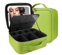 MOMIRA Travel Makeup Bag Cosmetic Bag Makeup Organizer Bag with Lighted Mirror, Adjustable Brightness in 3 Color Scenarios, Waterproof Makeup Train Case, Gift for Women, Z-Grass Green, S, Integrated